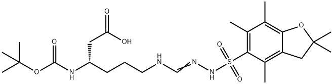 Hexanoic acid, 6-[[[[(2,3-dihydro-2,2,4,6,7-pentamethyl-5-benzofuranyl)sulfonyl]amino]iminomethyl]amino]-3-[[(1,1-dimethylethoxy)carbonyl]amino]-, (3S)- Structure