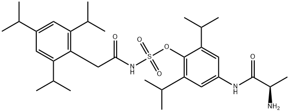 Sulfamic acid, [[2,4,6-tris(1-methylethyl)phenyl]acetyl]-, 4-[[(2R)-2-amino-1-oxopropyl]amino]-2,6-bis(1-methylethyl)phenyl ester (9CI) 구조식 이미지