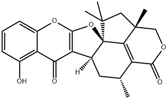 1H,3H,6H-Pyrano[3'',4'',5'':1',7']indeno[4',3'a:4,5]furo[2,3-b][1]benzopyran-3,6-dione, 4,5,5a,13,14,14a-hexahydro-7-hydroxy-4,13,13,14a-tetramethyl-, (4R,5aS,12aS,14aS)- Structure