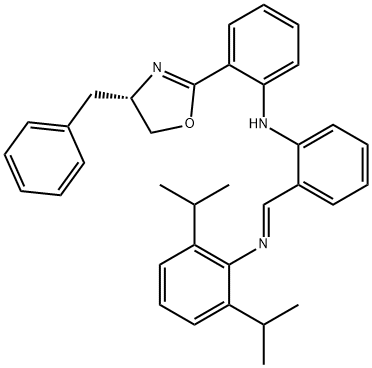 Benzenamine, 2-[(E)-[[2,6-bis(1-methylethyl)phenyl]imino]methyl]-N-[2-[(4S)-4,5-dihydro-4-(phenylmethyl)-2-oxazolyl]phenyl]- Structure