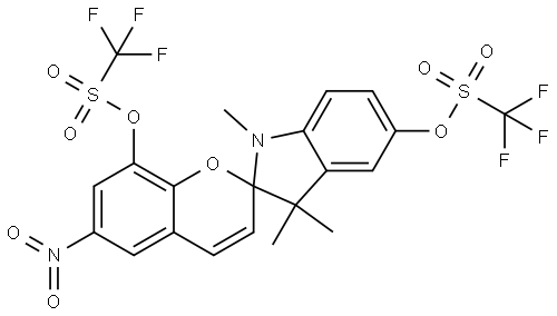 Methanesulfonic acid, 1,1,1-trifluoro-, 1',3'-dihydro-1',3',3'-trimethyl-6-nitro-8-[[(trifluoromethyl)sulfonyl]oxy]spiro[2H-1-benzopyran-2,2'-[2H]indol]-5'-yl ester Structure