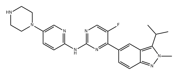 2-Pyrimidinamine, 5-fluoro-4-[2-methyl-3-(1-methylethyl)-2H-indazol-5-yl]-N-[5-(1-piperazinyl)-2-pyridinyl]- Structure