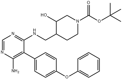 tert-Butyl 4-(((6-amino-5-(4-phenoxyphenyl)pyrimidin-4-yl)amino)methyl)-3-hydroxypiperidine-1-carboxylate Structure