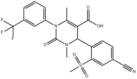 4-(4-cyano-2-(methylsulfonyl)phenyl)-3,6-dimethyl-2-oxo-1-(3-(trifluoromethyl)phenyl)-1,2,3,4-tetrahydropyrimidine-5-carboxylic acid Structure