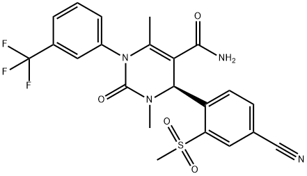 (S)-4-(4-cyano-2-(methylsulfonyl)phenyl)-3,6-dimethyl-2-oxo-1-(3-(trifluoromethyl)phenyl)-1,2,3,4-tetrahydropyrimidine-5-carboxamide Structure