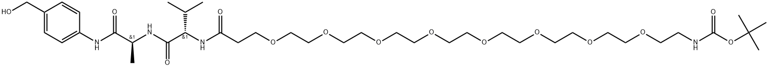 N-(31,31-Dimethyl-1,29-dioxo-4,7,10,13,16,19,22,25,30-nonaoxa-28-azadotriacont-1-yl)-L-valyl-N-[4-(hydroxymethyl)phenyl]-L-alaninamide 구조식 이미지