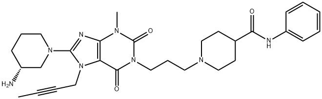 4-Piperidinecarboxamide, 1-[3-[8-[(3R)-3-amino-1-piperidinyl]-7-(2-butyn-1-yl)-2,3,6,7-tetrahydro-3-methyl-2,6-dioxo-1H-purin-1-yl]propyl]-N-phenyl- Structure