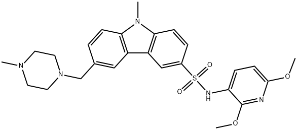 9H-Carbazole-3-sulfonamide, N-(2,6-dimethoxy-3-pyridinyl)-9-methyl-6-[(4-methyl-1-piperazinyl)methyl]- Structure