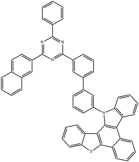 14H-Benzo[c][1]benzothieno[3,2-a]carbazole, 14-[3'-[4-(2-naphthalenyl)-6-phenyl-1,3,5-triazin-2-yl][1,1'-biphenyl]-3-yl]- Structure