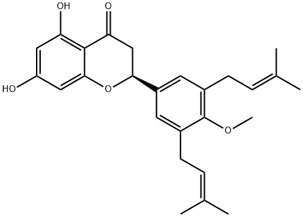 4H-1-Benzopyran-4-one, 2,3-dihydro-5,7-dihydroxy-2-[4-methoxy-3,5-bis(3-methyl-2-buten-1-yl)phenyl]-, (2S)- Structure