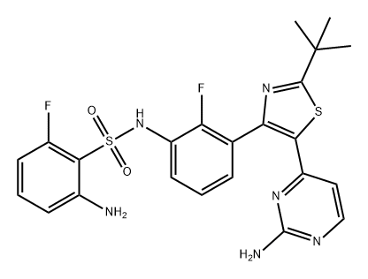 Benzenesulfonamide, 2-amino-N-[3-[5-(2-amino-4-pyrimidinyl)-2-(1,1-dimethylethyl)-4-thiazolyl]-2-fluorophenyl]-6-fluoro- Structure