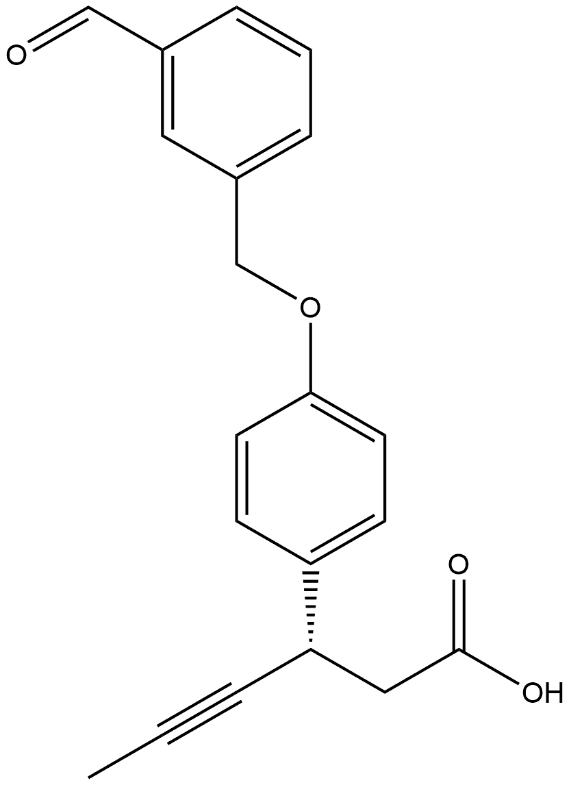 Benzenepropanoic acid, 4-[(3-formylphenyl)methoxy]-β-1-propyn-1-yl-, (βS)- Structure