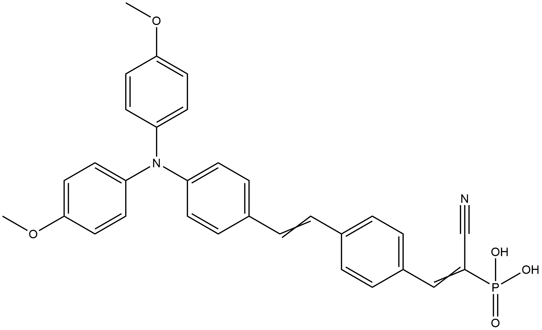 (E)-(2-(4'-(bis(4-methoxyphenyl)amino)-[1,1'-biphenyl]-4-yl)-1-cyanovinyl)phosphonic acid Structure