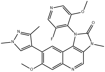 2H-Imidazo[4,5-c]quinolin-2-one, 8-(1,3-dimethyl-1H-pyrazol-4-yl)-1-(3-fluoro-5-methoxy-4-pyridinyl)-1,3-dihydro-7-methoxy-3-methyl- 구조식 이미지