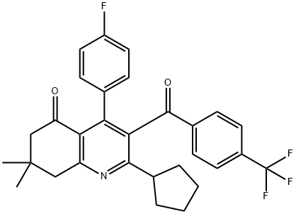 5(6H)-Quinolinone, 2-cyclopentyl-4-(4-fluorophenyl)-7,8-dihydro-7,7-dimethyl-3-[4-(trifluoromethyl)benzoyl]- 구조식 이미지