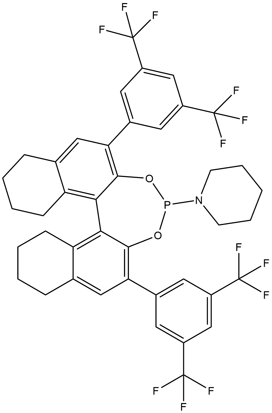 Piperidine, 1-[(11bS)-2,6-bis[3,5-bis(trifluoromethyl)phenyl]-8,9,10,11,12,13,14,15-octahydrodinaphtho[2,1-d:1',2'-f][1,3,2]dioxaphosphepin-4-yl]- Structure