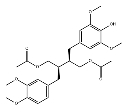 1,4-Butanediol, 2-[(3,4-dimethoxyphenyl)methyl]-3-[(4-hydroxy-3,5-dimethoxyphenyl)methyl]-, 1,4-diacetate, (2R,3R)- Structure