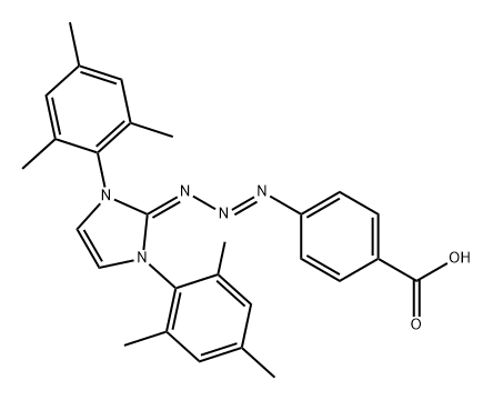 Benzoic acid, 4-[(1E)-3-[1,3-dihydro-1,3-bis(2,4,6-trimethylphenyl)-2H-imidazol-2-ylidene]-1-triazen-1-yl]- Structure