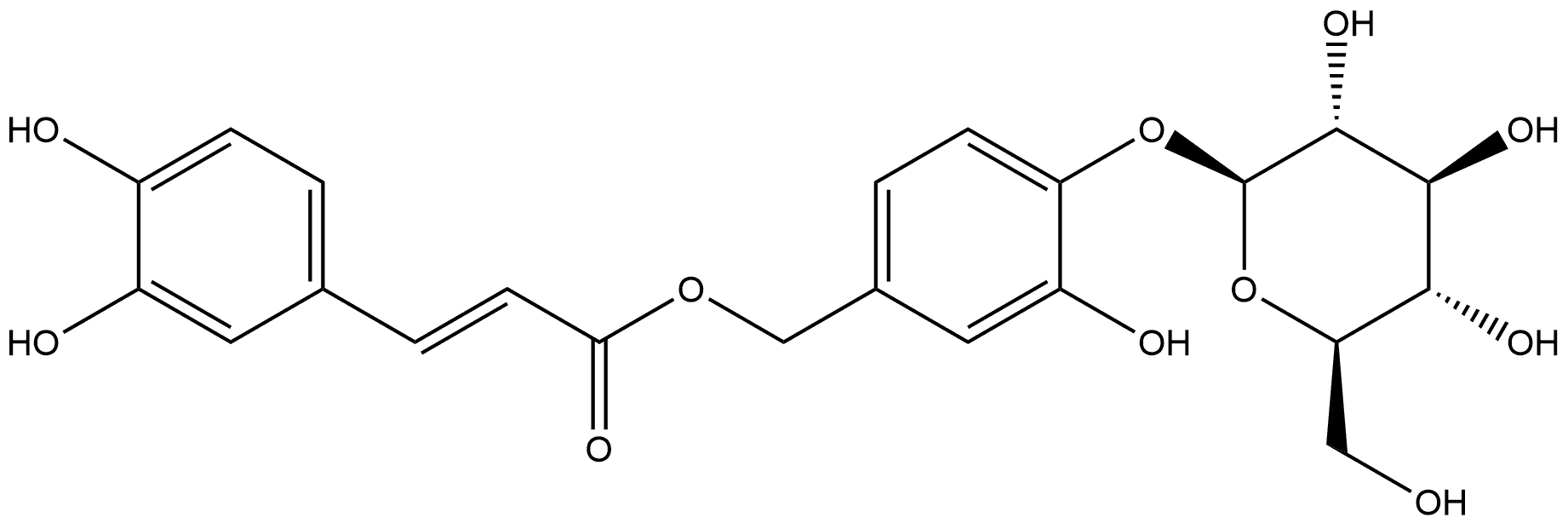 β-D-Glucopyranoside, 4-[[[(2E)-3-(3,4-dihydroxyphenyl)-1-oxo-2-propen-1-yl]oxy]methyl]-2-hydroxyphenyl 구조식 이미지