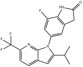 7-Fluoro-1,3-dihydro-5-[2-(1-methylethyl)-6-(trifluoromethyl)-1H-pyrrolo[2,3-b]pyridin-1-yl]-2H-indol-2-one Structure