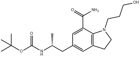 (R)-tert-butyl (1-(7-carbamoyl-1-(3-hydroxypropyl)indolin-5-yl)propan-2-yl)carbamate Structure