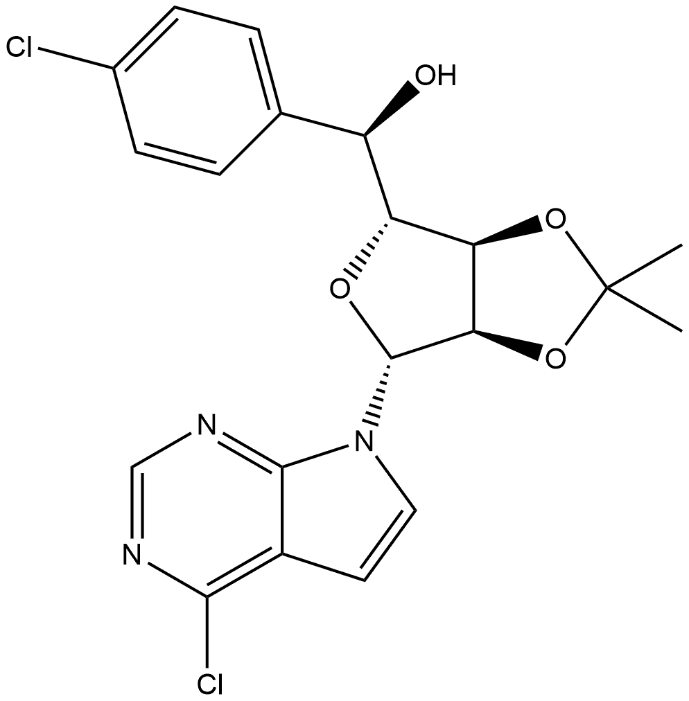 (R)-((3aR,4R,6R,6aR)-6-(4-chloro-7H-pyrrolo[2,3-d]pyrimidin-7-yl)-2,2-dimethyltetrahydrofuro[3,4-d][1,3]dioxol-4-yl)(4-chlorophenyl)methanol Structure