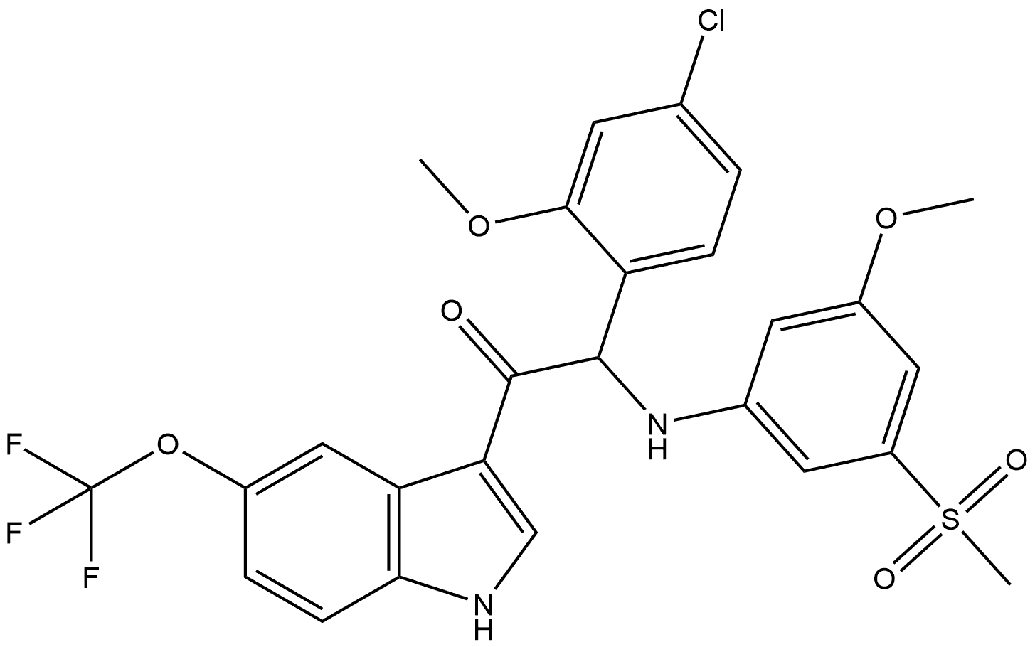 Ethanone, 2-(4-chloro-2-methoxyphenyl)-2-[[3-methoxy-5-(methylsulfonyl)phenyl]amino]-1-[5-(trifluoromethoxy)-1H-indol-3-yl]-, (+)- Structure