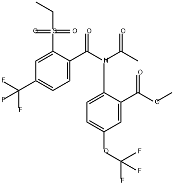 methyl
2-{N-[2-(ethanesulfonyl)-4-(trifluoromethyl)benzoy
l]acetamido}-5-(trifluoromethoxy)benzoate Structure