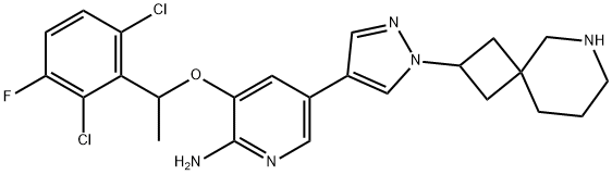 5-(1-(6-Azaspiro[3.5]nonan-2-yl)-1H-pyrazol-4-yl)-3-(1-(2,6-dichloro-3-fluorophenyl)ethoxy)pyridin-2-amine Structure