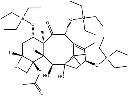 7,11-Methano-5H-cyclodeca[3,4]benz[1,2-b]oxet-5-one, 12b-(acetyloxy)-1,2a,3,4,4a,6,9,10,11,12,12a,12b-dodecahydro-11,12-dihydroxy-4a,8,13,13-tetramethyl-4,6,9-tris[(triethylsilyl)oxy]-, (2aR,4S,4aS,6R,9S,11S,12S,12aR,12bS)- Structure