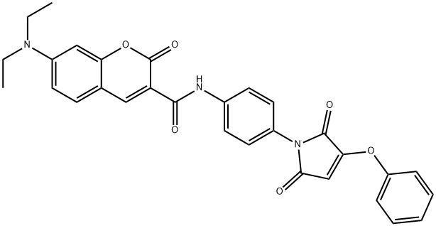 7-(Diethylamino)-N-(4-(2,5-dioxo-3-phenoxy-2,5-dihydro-1H-pyrrol-1-yl)phenyl)-2-oxo-2H-chromene-3-carboxamide 구조식 이미지