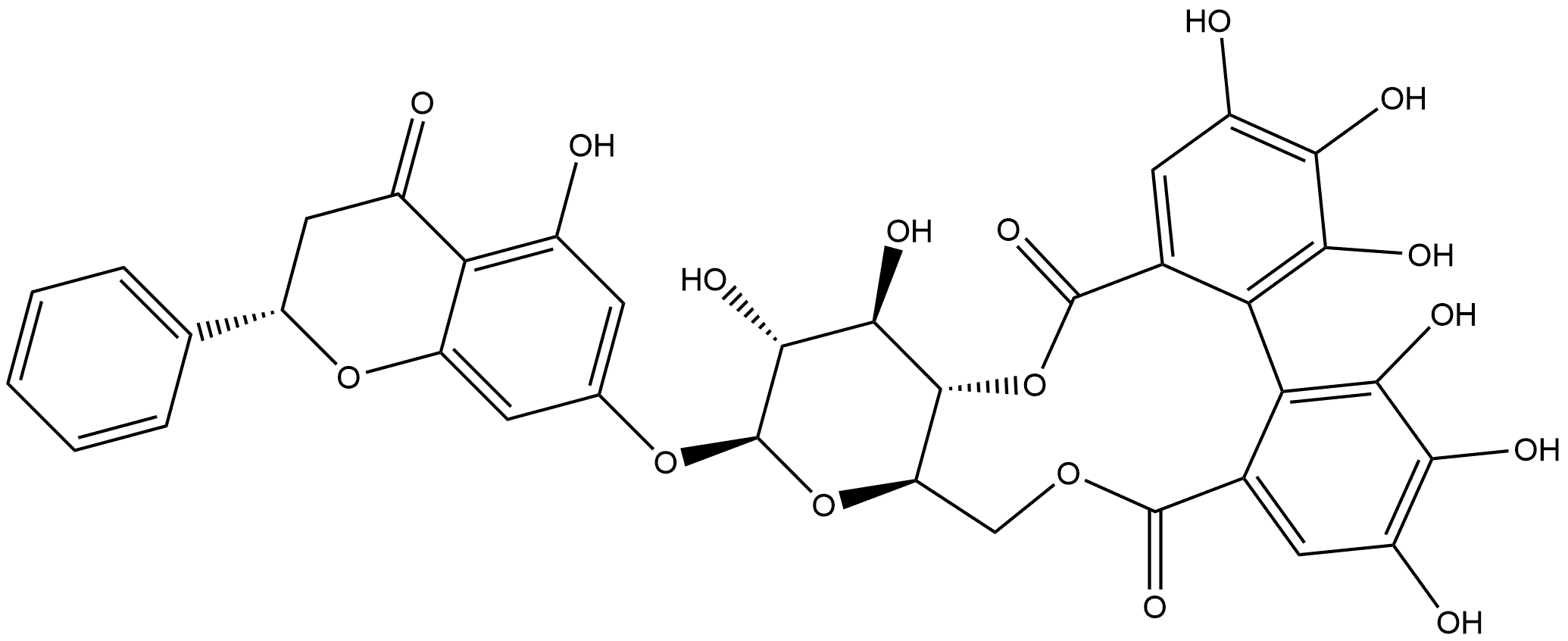 4H-1-Benzopyran-4-one, 7-[[4,6-O-[[(1S)-4,4',5,5',6,6'-hexahydroxy[1,1'-biphenyl]-2,2'-diyl]dicarbonyl]-β-D-glucopyranosyl]oxy]-2,3-dihydro-5-hydroxy-2-phenyl-, (2S)- Structure