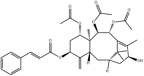 2-Propenoic acid, 3-phenyl-, (1S,3S,4aR,6R,8S,11R,12R,12aS)-1,11,12-tris(acetyloxy)-1,2,3,4,4a,5,6,7,8,11,12,12a-dodecahydro-8-hydroxy-9,12a,13,13-tetramethyl-4-methylene-6,10-methanobenzocyclodecen-3-yl ester, (2E)- Structure