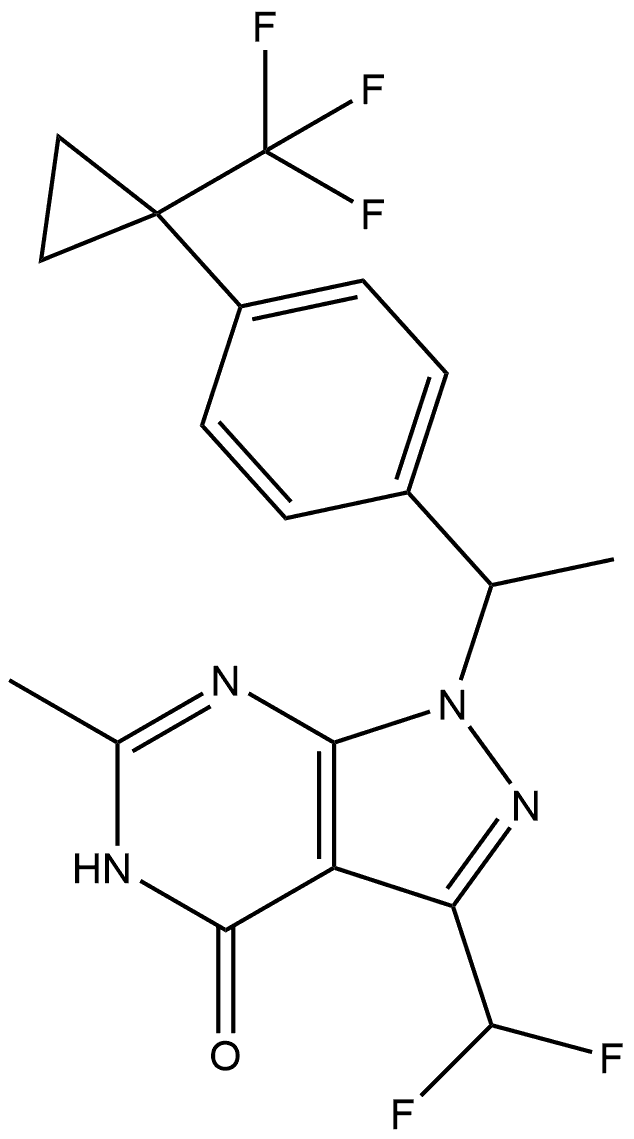 3-(difluoromethyl)-6-methyl-1-(1-(4-(1-(trifluoromethyl)cyclopropyl)phenyl)ethyl)-1,5-dihydro-4H-pyrazolo[3,4-d]pyrimidin-4-one 구조식 이미지