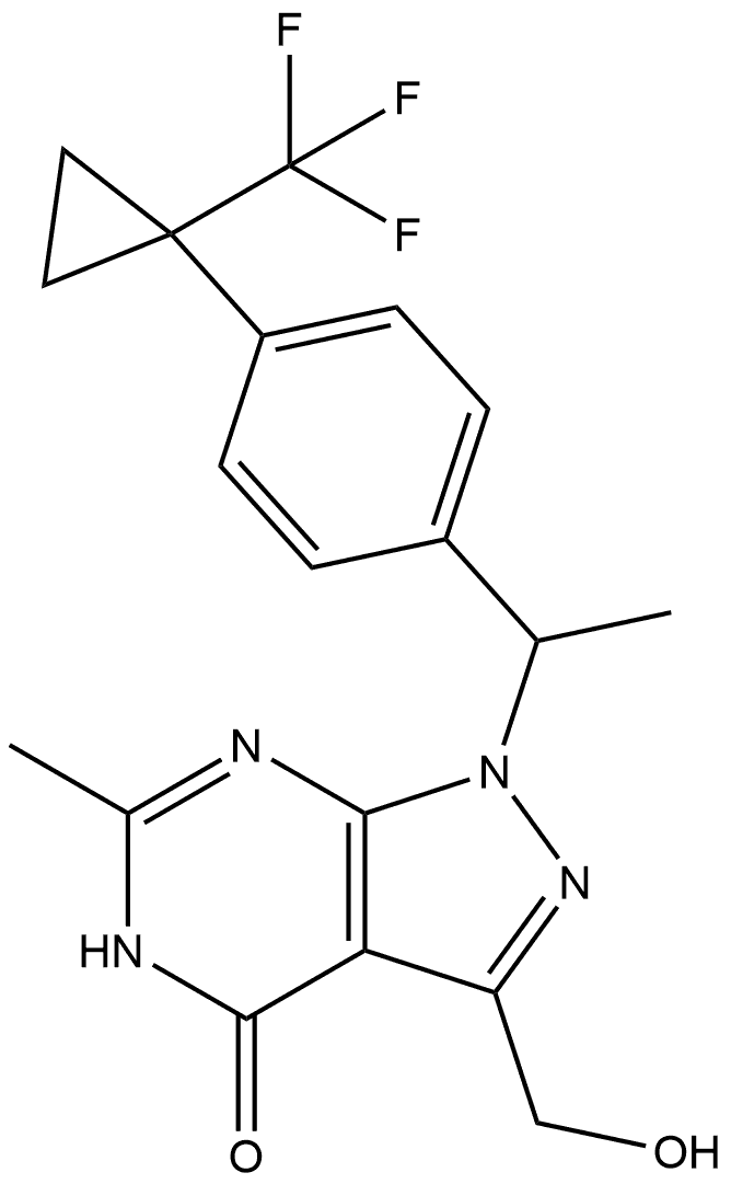 3-(hydroxymethyl)-6-methyl-1-(1-(4-(1-(trifluoromethyl)cyclopropyl)phenyl)ethyl)-1,5-dihydro-4H-pyrazolo[3,4-d]pyrimidin-4-one Structure