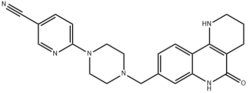 3-Pyridinecarbonitrile, 6-[4-[(1,2,3,4,5,6-hexahydro-5-oxobenzo[h]-1,6-naphthyridin-8-yl)methyl]-1-piperazinyl]- Structure