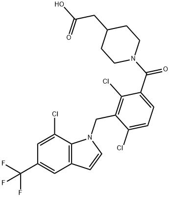 4-Piperidineacetic acid, 1-[2,4-dichloro-3-[[7-chloro-5-(trifluoromethyl)-1H-indol-1-yl]methyl]benzoyl]- 구조식 이미지