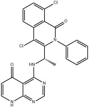 Pyrido[2,3-d]pyrimidin-5(8H)-one, 4-[[(1S)-1-(4,8-dichloro-1,2-dihydro-1-oxo-2-phenyl-3-isoquinolinyl)ethyl]amino]- Structure