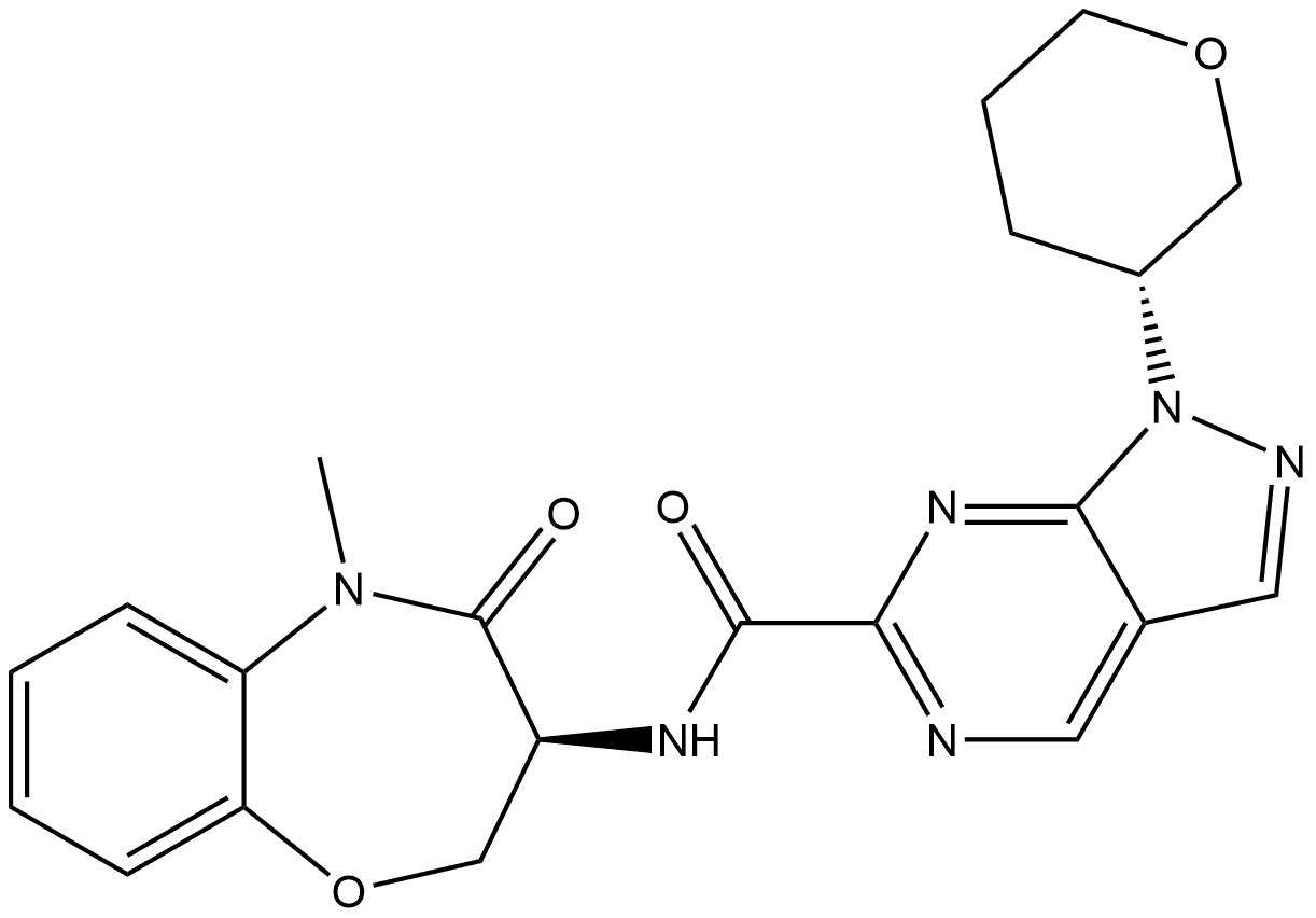 N-((S)-5-methyl-4-oxo-2,3,4,5-tetrahydrobenzo[b][1,4]oxazepin-3-yl)-1-((R)-tetrahydro-2H-pyran-3-yl)-1H-pyrazolo[3,4-d]pyrimidine-6-carboxamide Structure