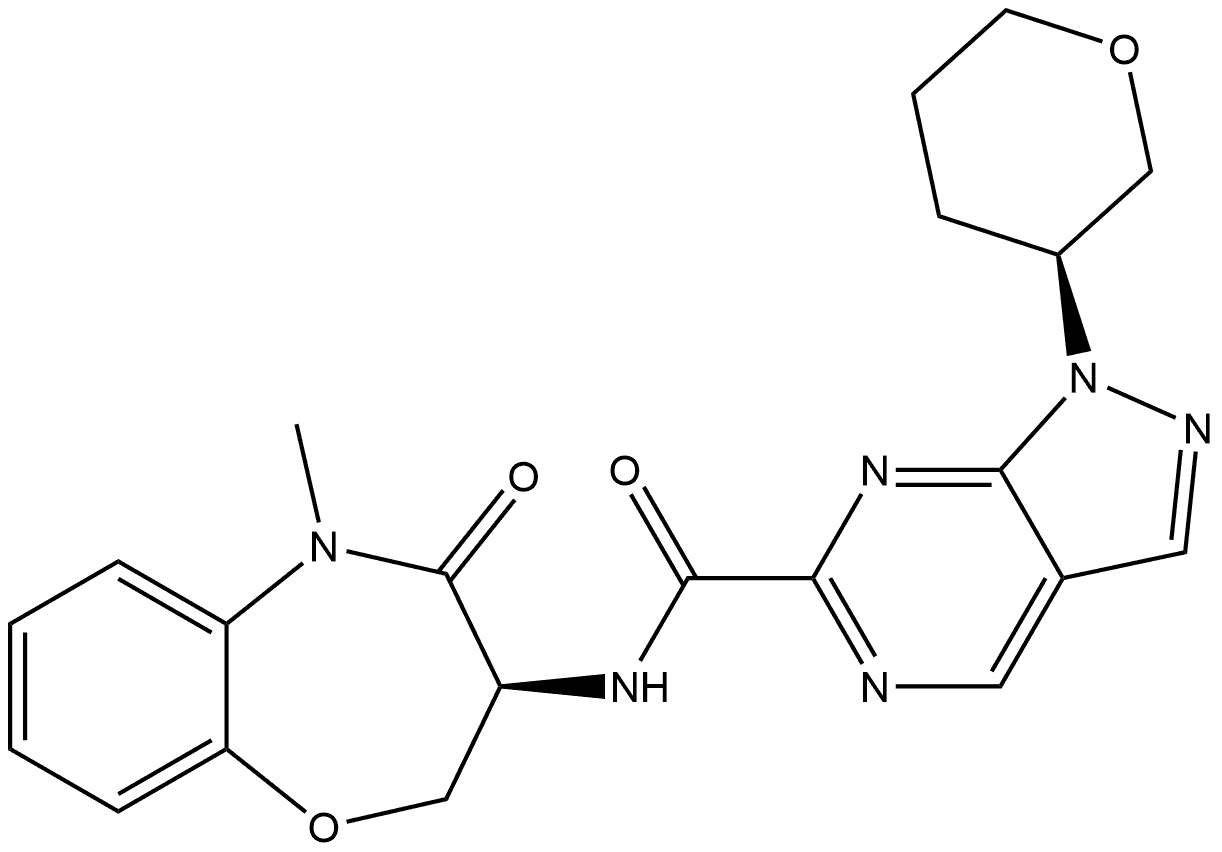 N-((S)-5-methyl-4-oxo-2,3,4,5-tetrahydrobenzo[b][1,4]oxazepin-3-yl)-1-((S)-tetrahydro-2H-pyran-3-yl)-1H-pyrazolo[3,4-d]pyrimidine-6-carboxamide Structure