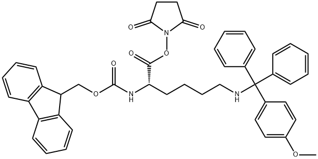 Carbamic acid, [(1S)-1-[[(2,5-dioxo-1-pyrrolidinyl)oxy]carbonyl]-5-[[(4-methoxyphenyl)diphenylmethyl]amino]pentyl]-, 9H-fluoren-9-ylmethyl ester (9CI) Structure