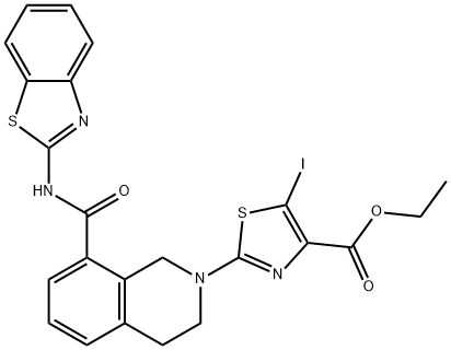 4-Thiazolecarboxylic acid, 2-[8-[(2-benzothiazolylamino)carbonyl]-3,4-dihydro-2(1H)-isoquinolinyl]-5-iodo-, ethyl ester Structure