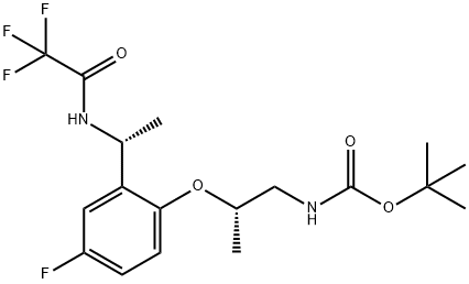 Carbamic acid, N-[(2S)-2-[4-fluoro-2-[(1R)-1-[(2,2,2-trifluoroacetyl)amino]ethyl]phenoxy]propyl]-, 1,1-dimethylethyl ester Structure