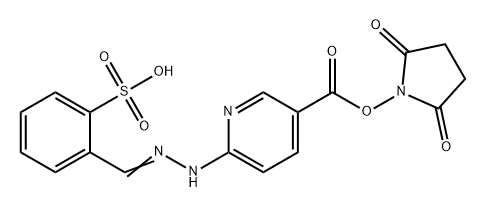 3-Pyridinecarboxylic acid, 6-[2-[(2-sulfophenyl)methylene]hydrazinyl]-, 3-(2,5-dioxo-1-pyrrolidinyl) ester Structure