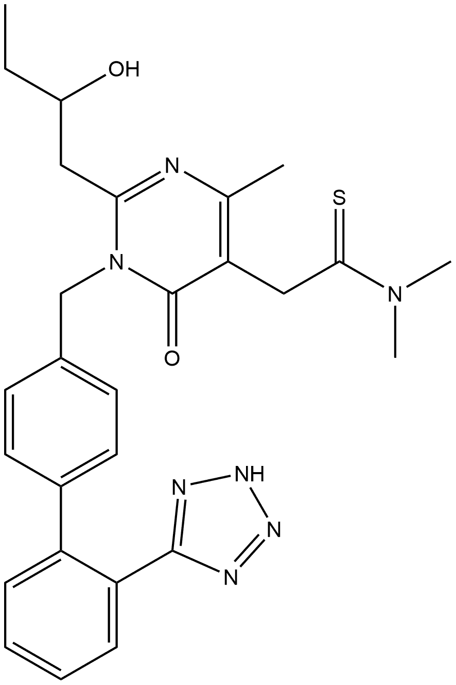 1,6-Dihydro-2-(2-hydroxybutyl)-N,N,4-trimethyl-6-oxo-1-[[2′-(2H-tetrazol-5-yl)[1,1′-biphenyl]-4-yl]methyl]-5-pyrimidineethanethioamide Structure