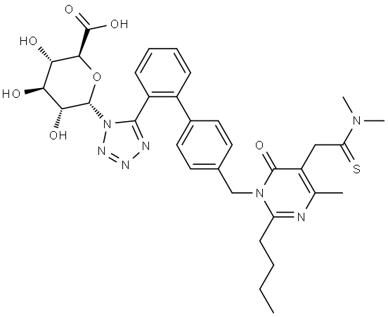 α-D-Glucopyranuronic acid, 1-[5-[4'-[[2-butyl-5-[2-(dimethylamino)-2-thioxoethyl]-4-methyl-6-oxo-1(6H)-pyrimidinyl]methyl][1,1'-biphenyl]-2-yl]-1H-tetrazol-1-yl]-1-deoxy- Structure