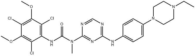 Urea, N-[4-[[4-(4-ethyl-1-piperazinyl)phenyl]amino]-1,3,5-triazin-2-yl]-N-methyl-N'-(2,4,6-trichloro-3,5-dimethoxyphenyl)- 구조식 이미지