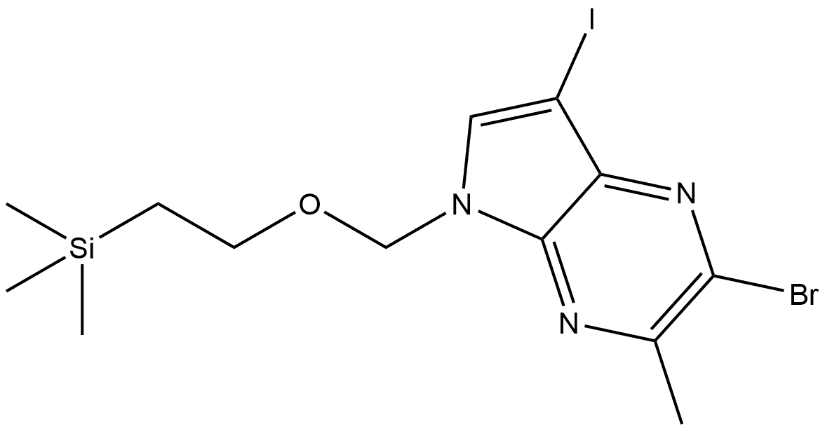 2-Bromo-7-iodo-3-methyl-5-[[2-(trimethylsilyl)ethoxy]methyl]-5H-pyrrolo[2,3-b]pyrazine Structure