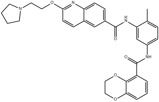 N-(5-(2,3-dihydrobenzo[b][1,4]dioxine-5-carboxamido)-2-methylphenyl)-2-(2-(pyrrolidin-1-yl)ethoxy)quinoline-6-carboxamide Structure