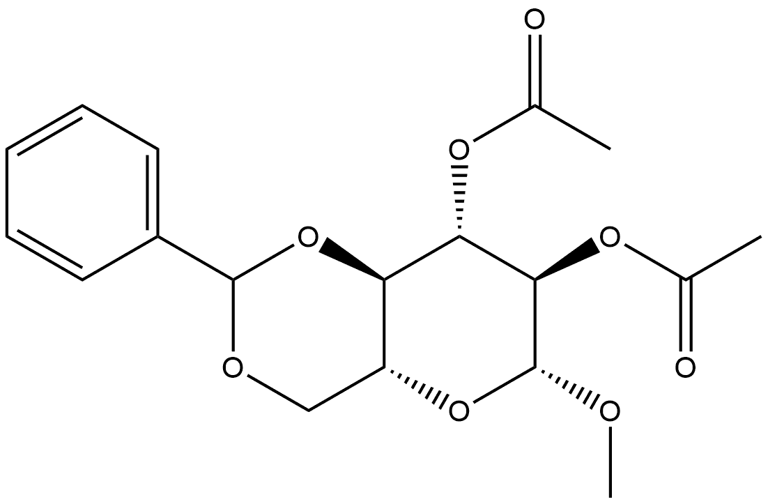 Methyl 2,3-di-O-acetyl-4,6-O-benzylidene-β-D-glucopyranoside 구조식 이미지